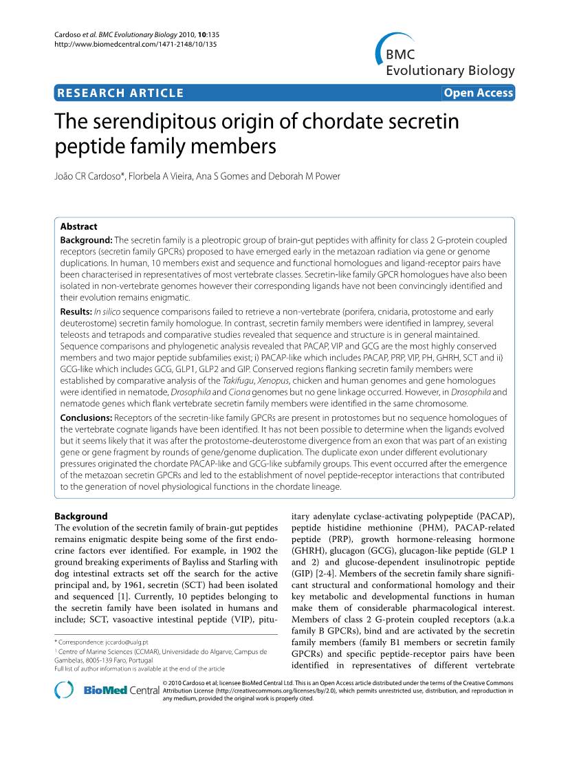 The Serendipitous Origin of Chordate Secretin Peptide Family Members