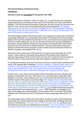 The Victoria History of Somerset Vol III TINTINHULL Extracts in Blue Are Principally for the Period 1700 -1900 the Ancient Paris