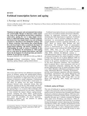Forkhead Transcription Factors and Ageing
