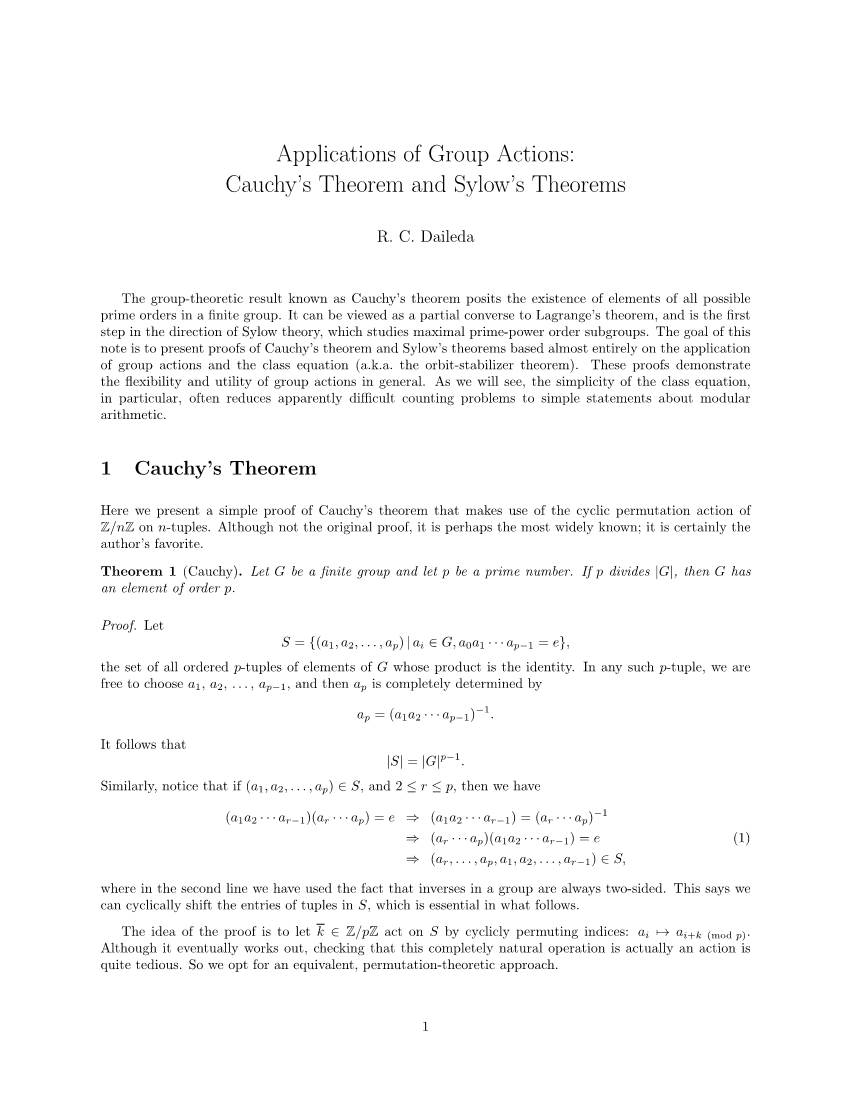 Applications of Group Actions: Cauchy's Theorem and Sylow's