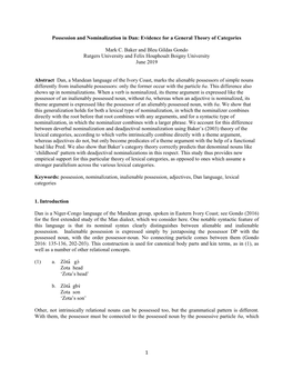 Possession and Nominalization in Dan: Evidence for a General Theory of Categories