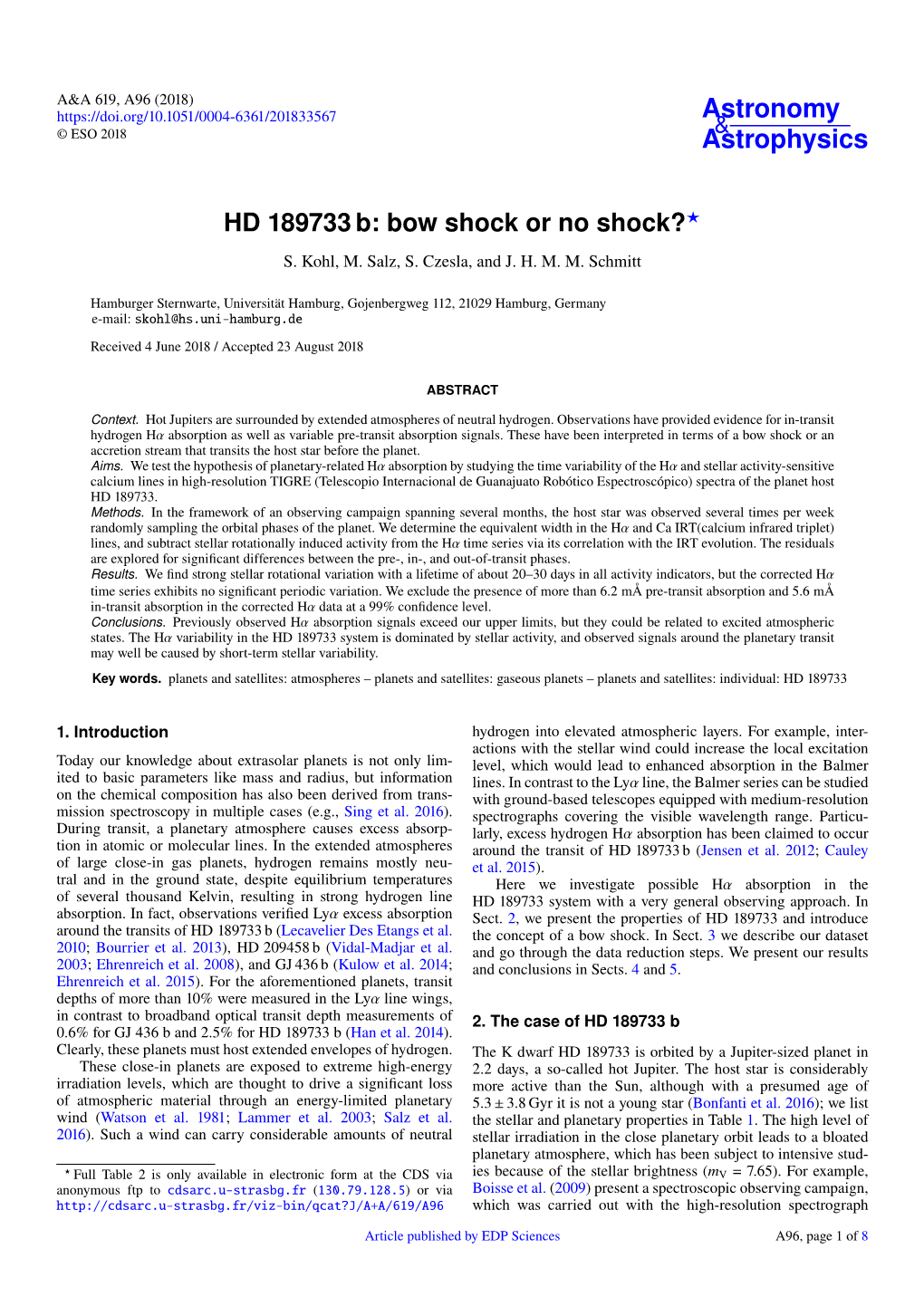 HD 189733 B: Bow Shock Or No Shock?? S