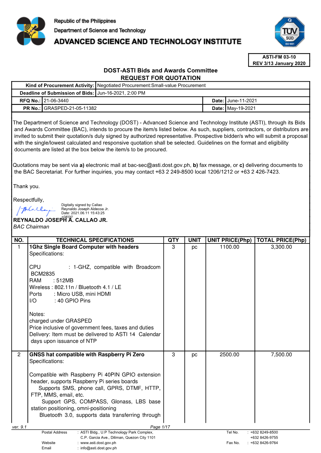 DOST-ASTI Bids and Awards Committee REQUEST FOR