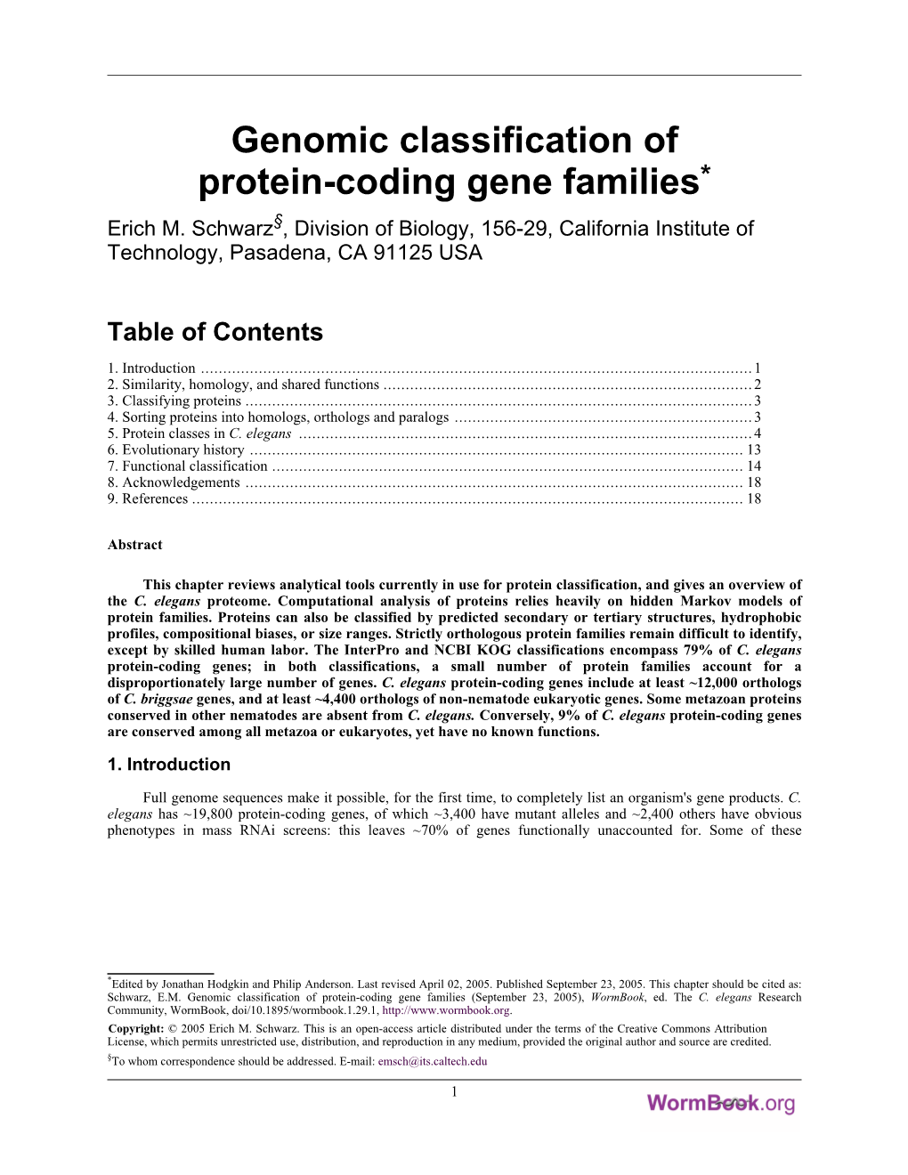 Genomic Classification of Protein-Coding Gene Families* Erich M