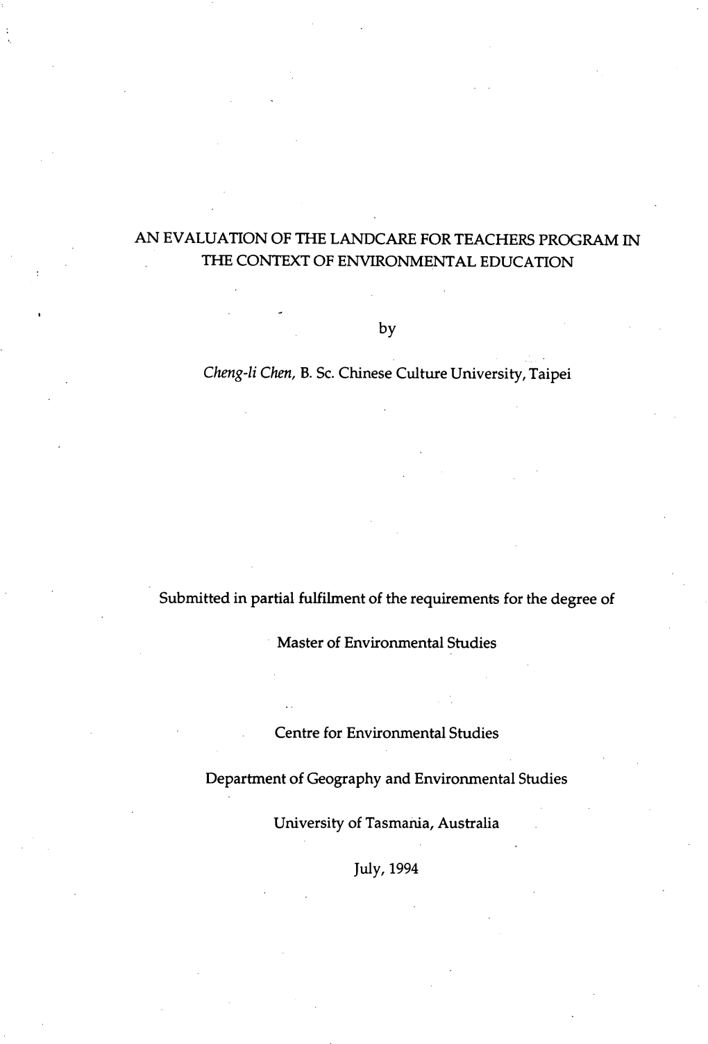 An Evaluation of the Landcare for Teachers Program in the Context of Environmental Education