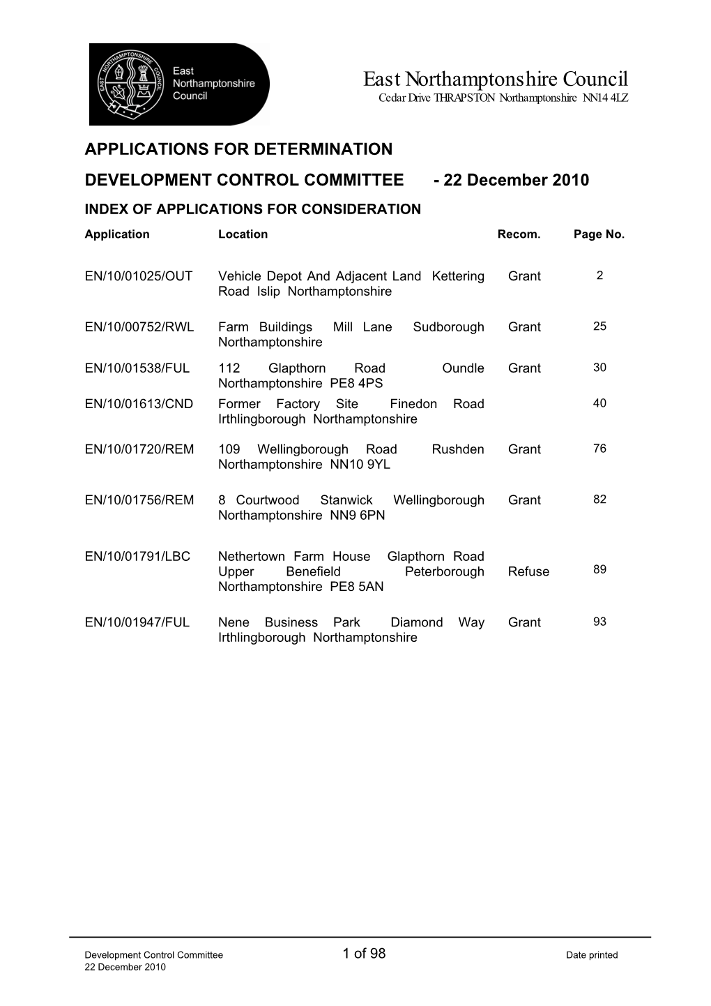 Planning Applications That May Come Forward If They Generate Significant Traffic Flows