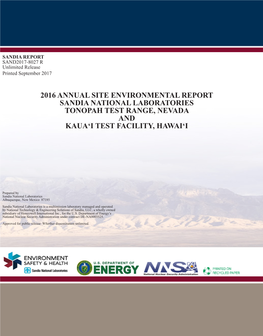2016 Annual Site Environmental Report for SNL/TTR and SNL/KTF |I