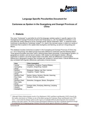 Language Specific Peculiarities Document for Cantonese As