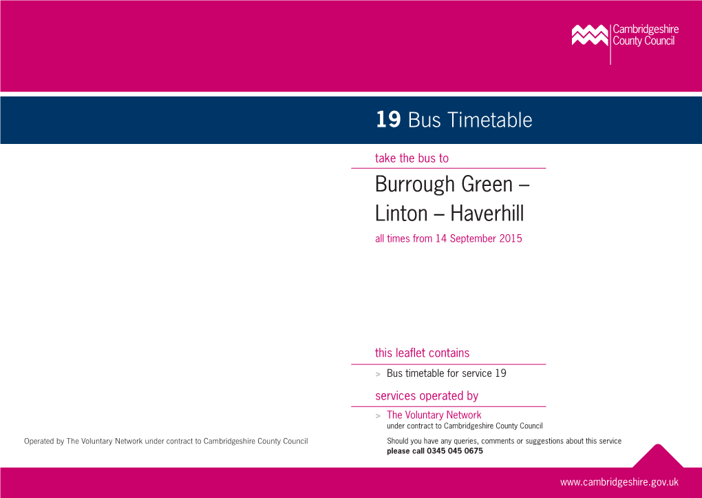 19 Bus Timetable Burrough Green – Linton – Haverhill