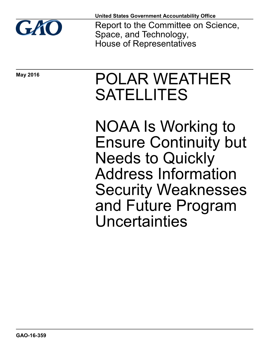 GAO-16-359, Polar Weather Satellites