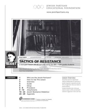 TACTICS of RESISTANCE a Two-Part Lesson (45-60 Minutes Each) for 9Th – 12Th Grade Students CURRICULUM Photo: Channukah: Kiel Germany, 1932