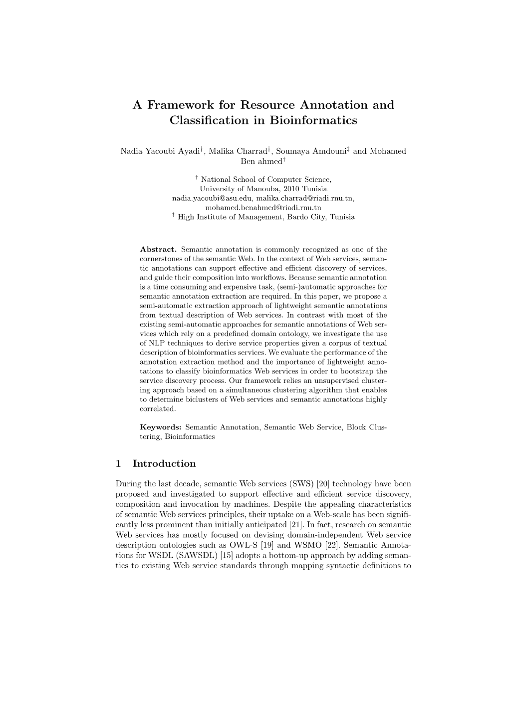 A Framework for Resource Annotation and Classification in Bioinformatics