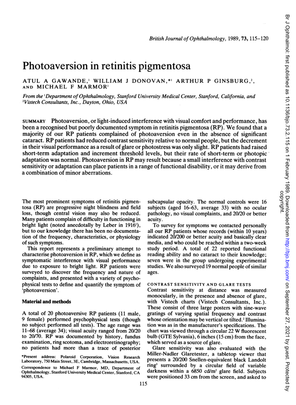 Photoaversion in Retinitis Pigmentosa