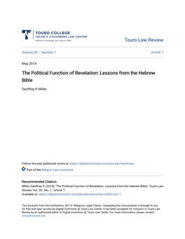The Political Function of Revelation: Lessons from the Hebrew Bible
