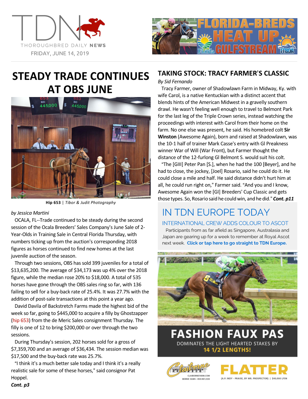 Steady Trade Continues at Obs June