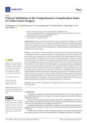 Clinical Validation of the Comprehensive Complication Index in Colon Cancer Surgery