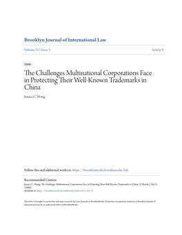 The Challenges Multinational Corporations Face in Protecting Their Well-Known Trademarks in China, 31 Brook
