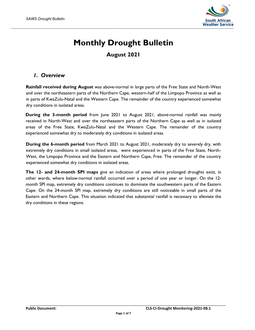 Monthly Drought Bulletin August 2021