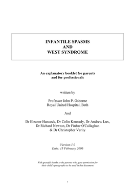 Infantile Spasms Parent Information Booklet