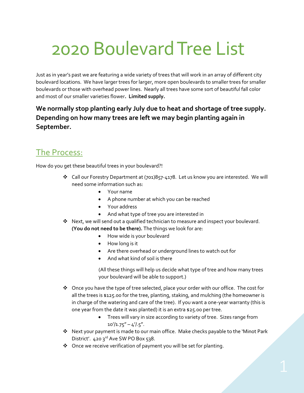 2020 Boulevard Tree List