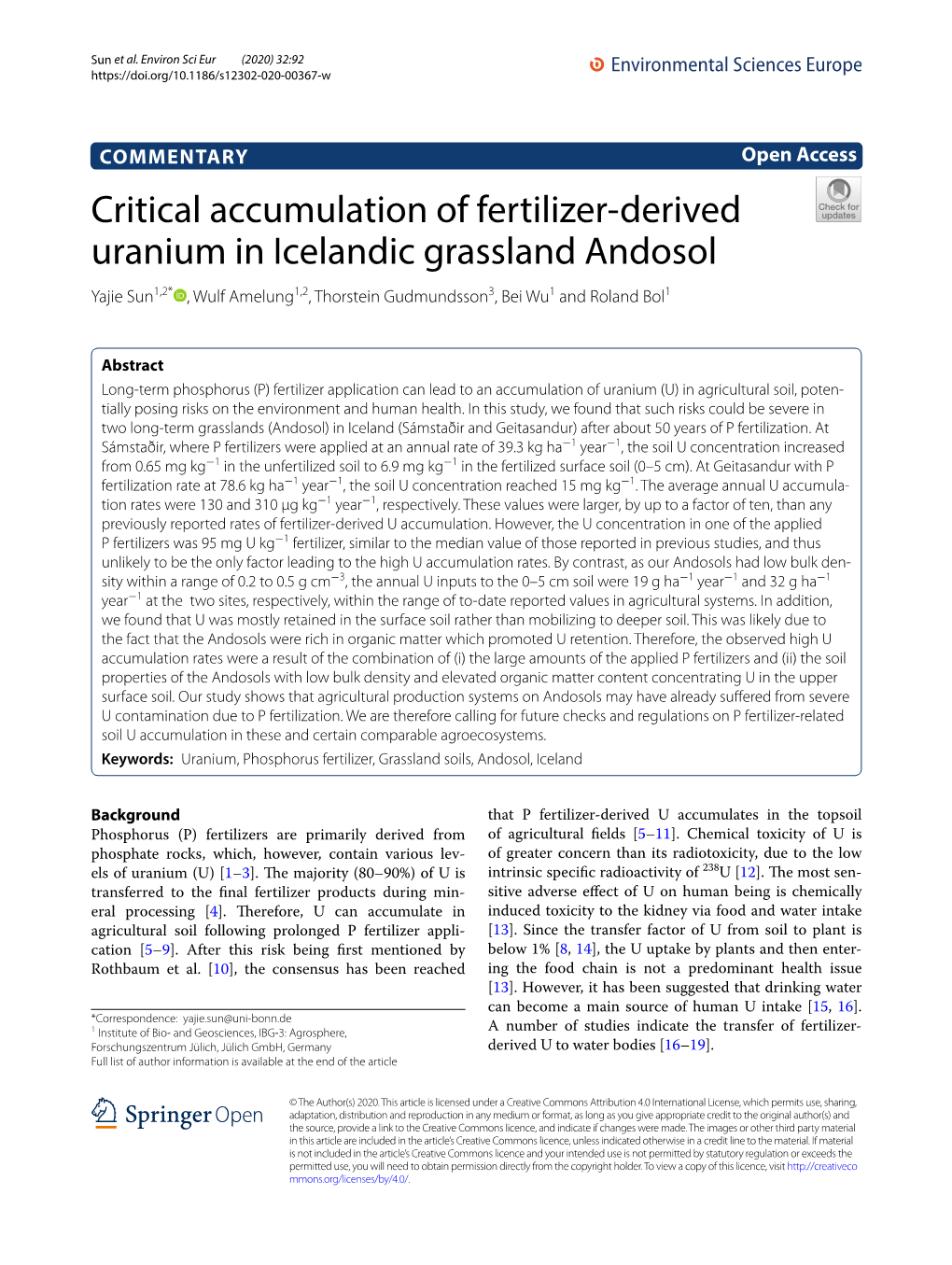 Critical Accumulation of Fertilizer-Derived Uranium In