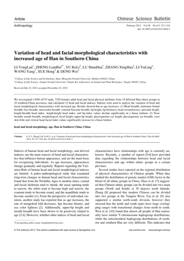 Variation of Head and Facial Morphological Characteristics with Increased Age of Han in Southern China