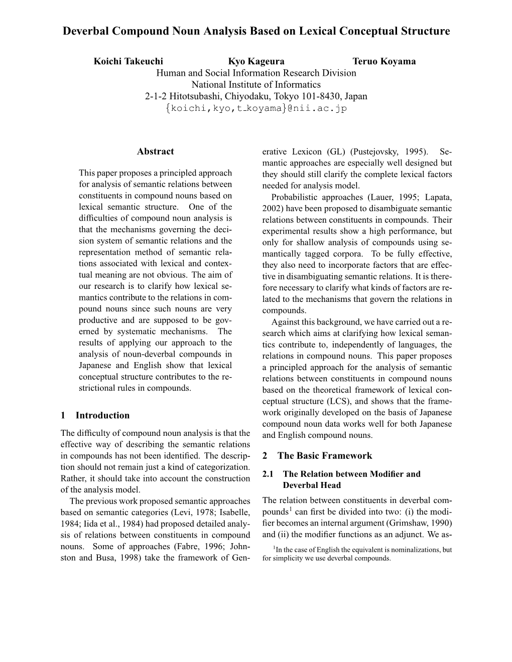 Deverbal Compound Noun Analysis Based on Lexical Conceptual Structure