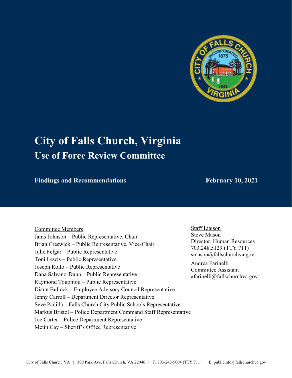 City of Falls Church, Virginia Use of Force Review Committee