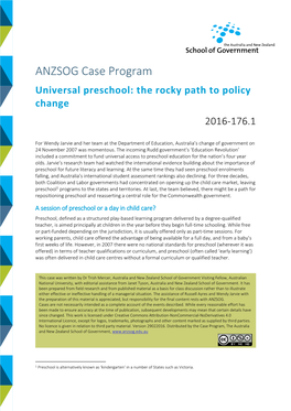 ANZSOG Case Program Universal Preschool: the Rocky Path to Policy Change 2016-176.1