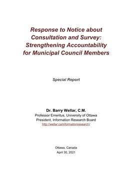 Response to Notice About Consultation and Survey: Strengthening Accountability for Municipal Council Members