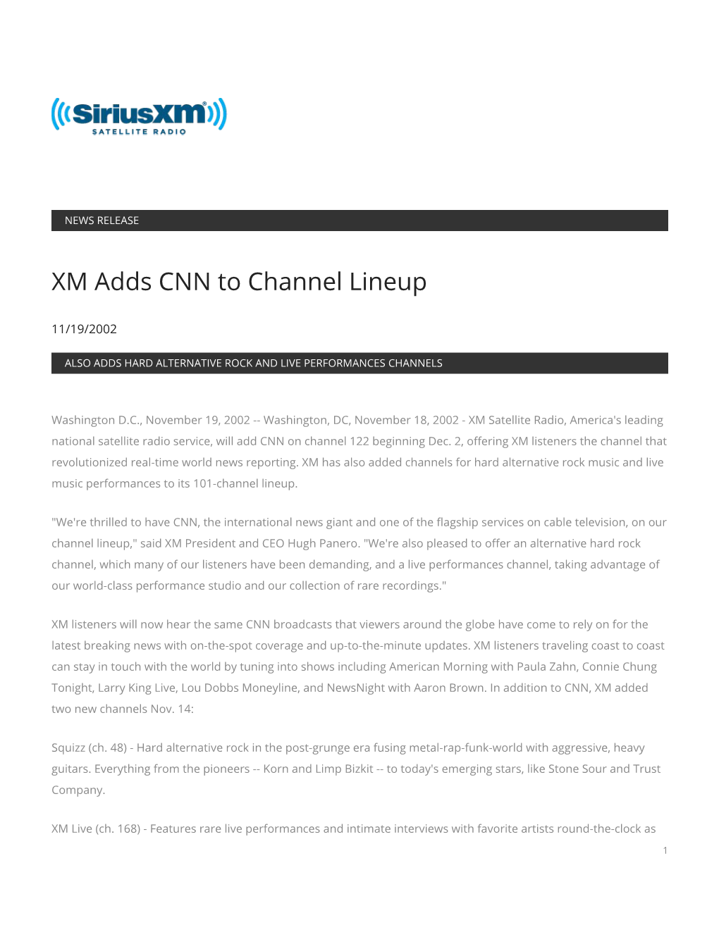 XM Adds CNN to Channel Lineup