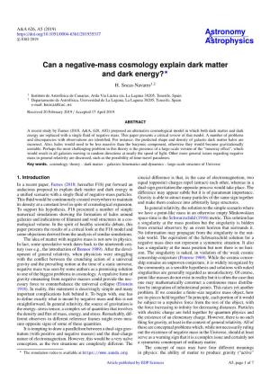 Can a Negative-Mass Cosmology Explain Dark Matter and Dark Energy?? H