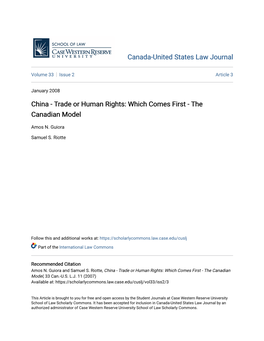 China - Trade Or Human Rights: Which Comes First - the Canadian Model