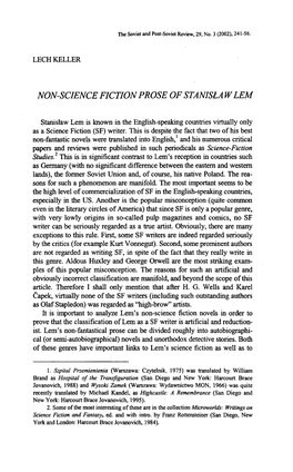Lech Keller Non-Science Fiction Prose of Stanislaw