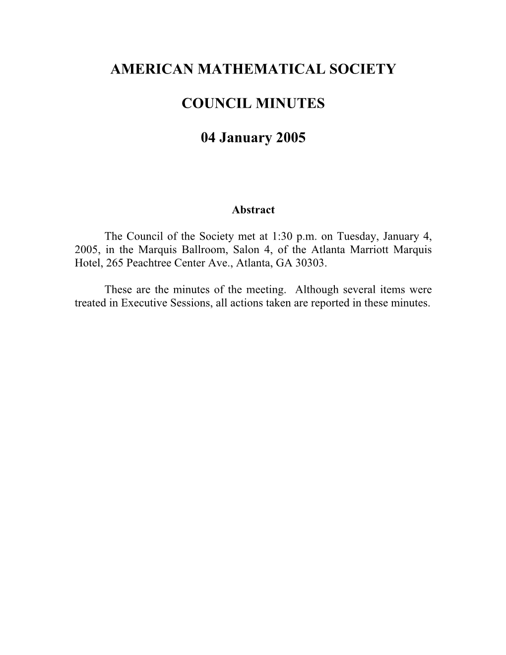 January 2005 AMS Council Minutes