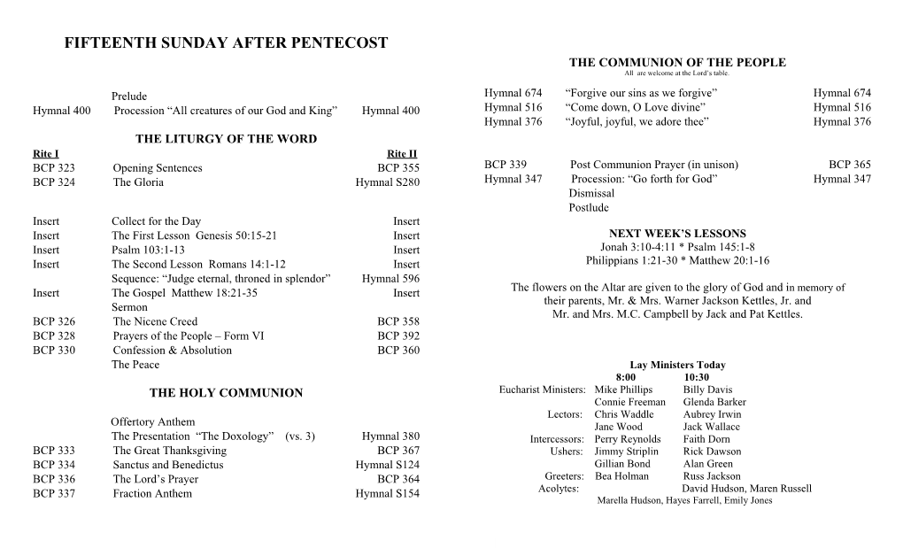 Fifteenth Sunday After Pentecost