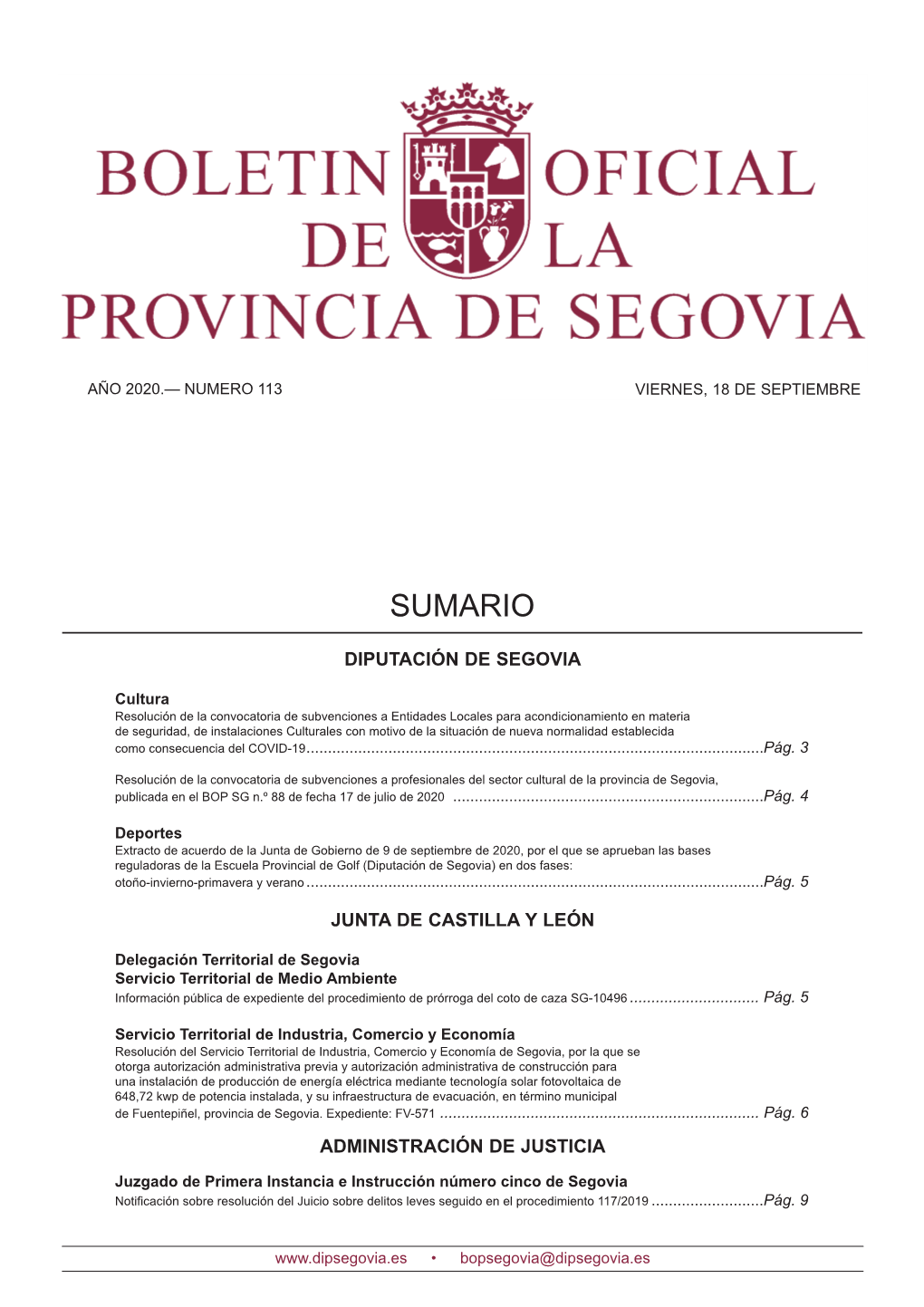 Boletín Oficial De La Provincia De Segovia Bops