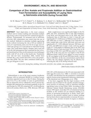 Comparison of Zinc Acetate and Propionate Addition on Gastrointestinal Tract Fermentation and Susceptibility of Laying Hens to S