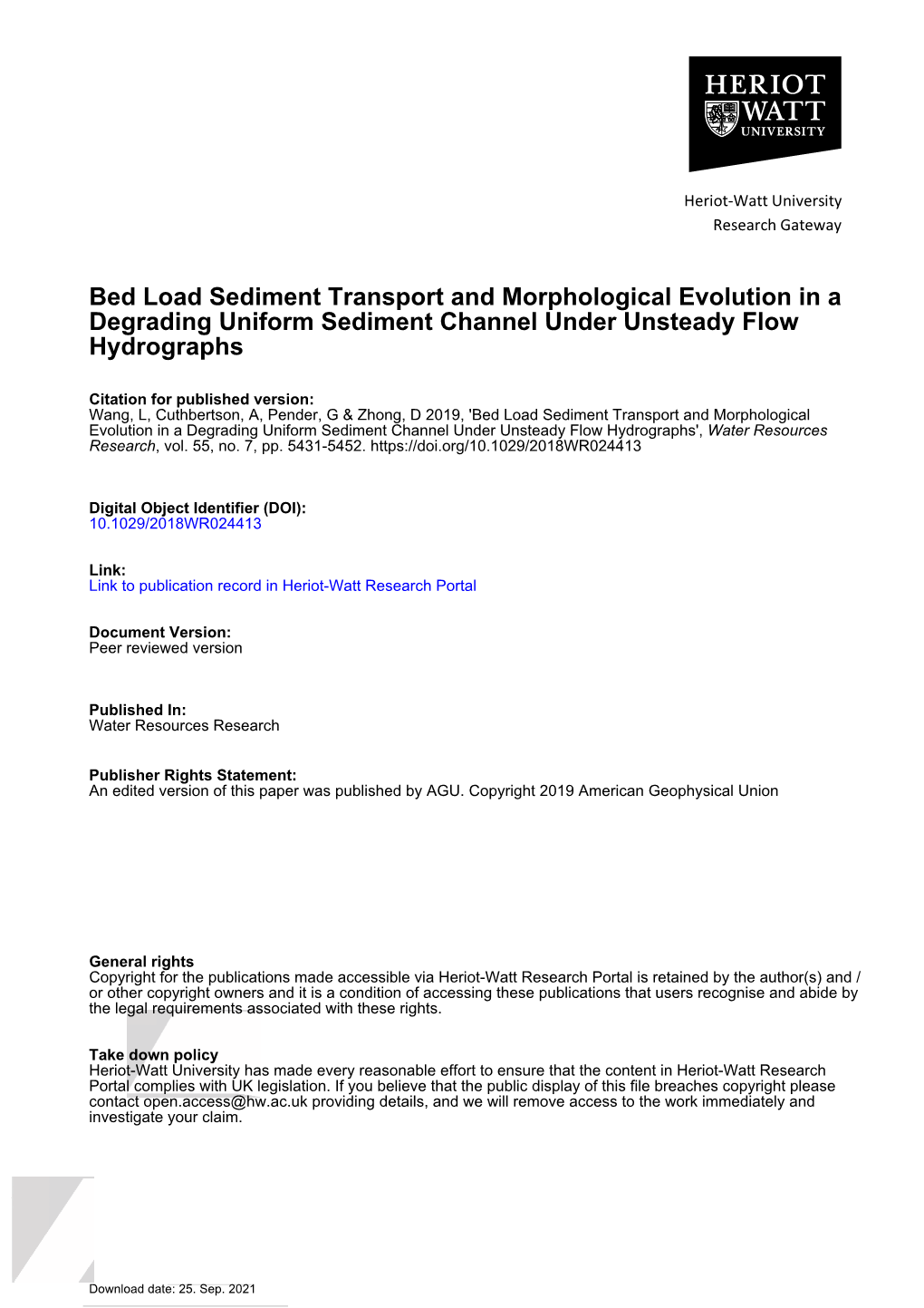 Bed Load Sediment Transport and Morphological Evolution in A