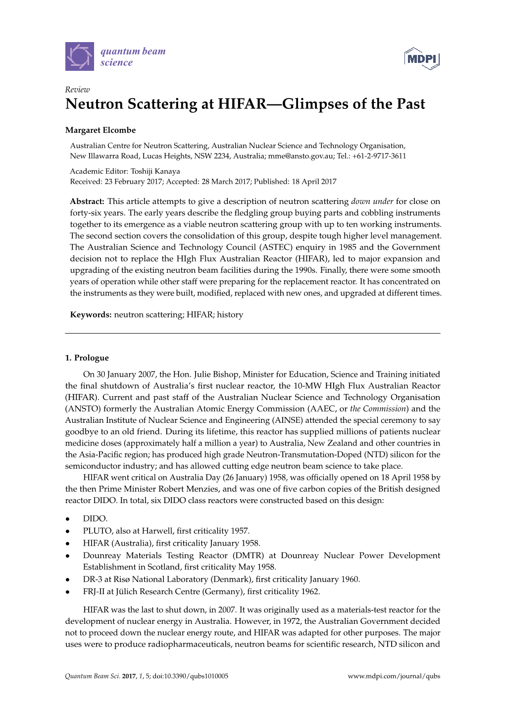 Neutron Scattering at HIFAR—Glimpses of the Past