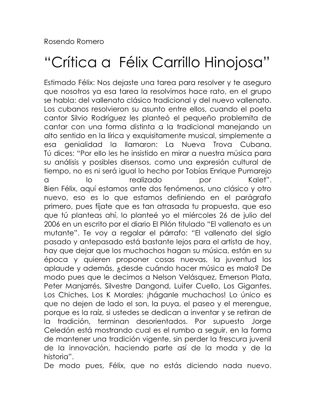 “Crítica a Félix Carrillo Hinojosa”