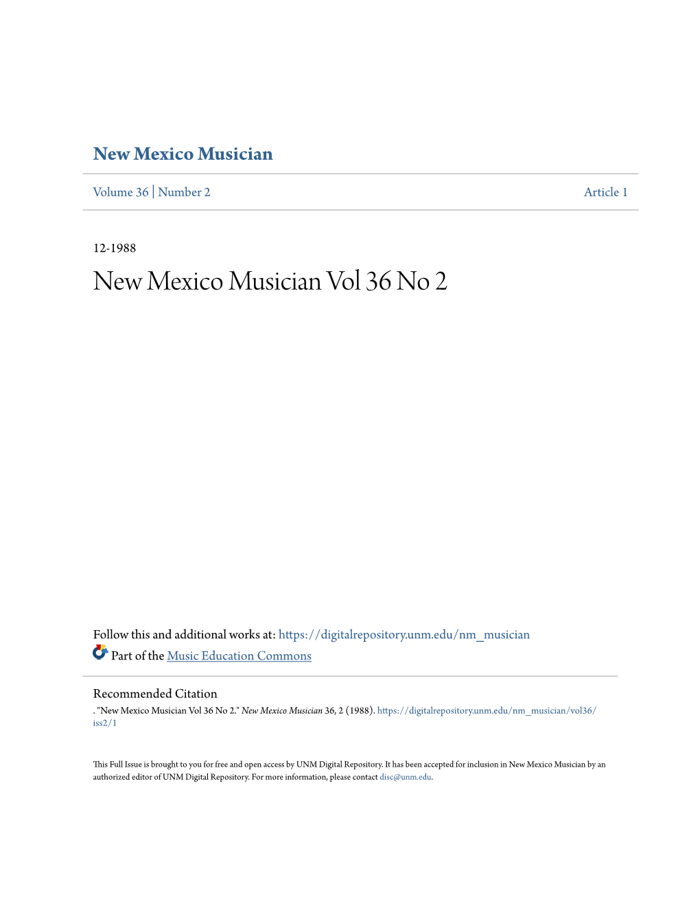 New Mexico Musician Vol 36 No 2
