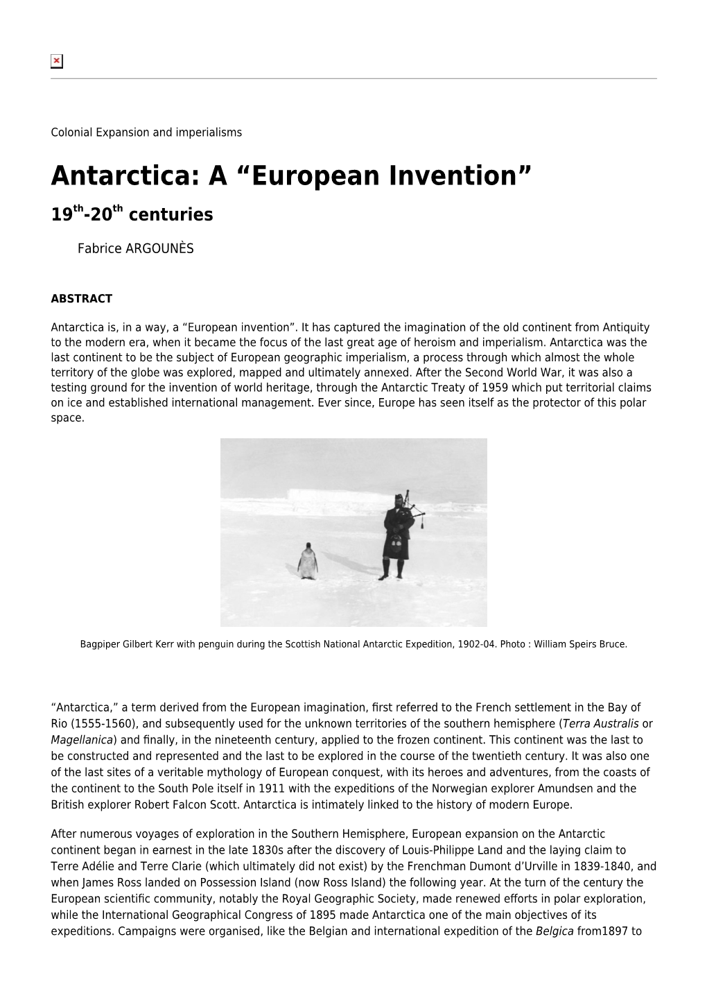 Antarctica: a “European Invention” 19Th-20Th Centuries