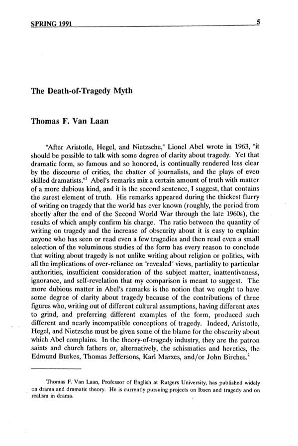 The Death-Of-Tragedy Myth Thomas F. Van Laan
