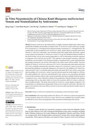Bungarus Multicinctus) Venom and Neutralization by Antivenoms