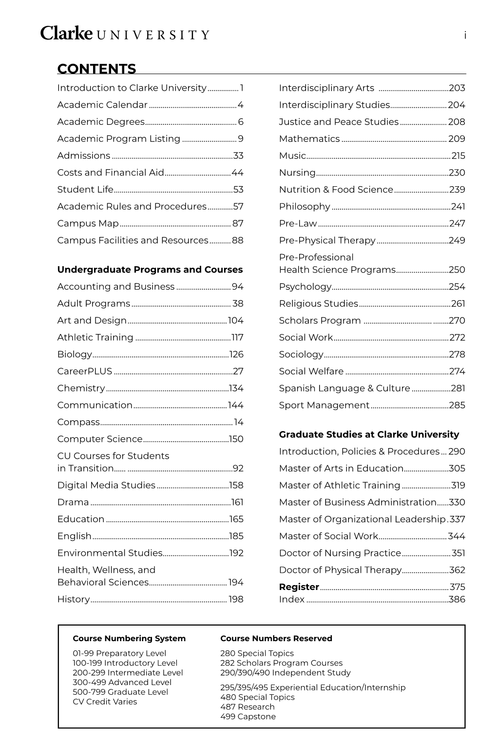 CONTENTS Introduction to Clarke University