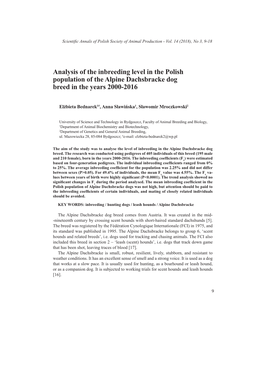Analysis of the Inbreeding Level in the Polish Population of the Alpine Dachsbracke Dog Breed in the Years 2000-2016