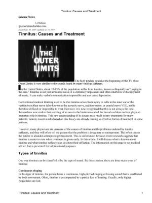 Tinnitus: Causes and Treatment Science Notes