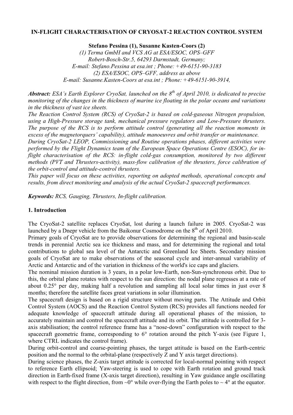 In-Flight Characterisation of Cryosat-2 Reaction Control System