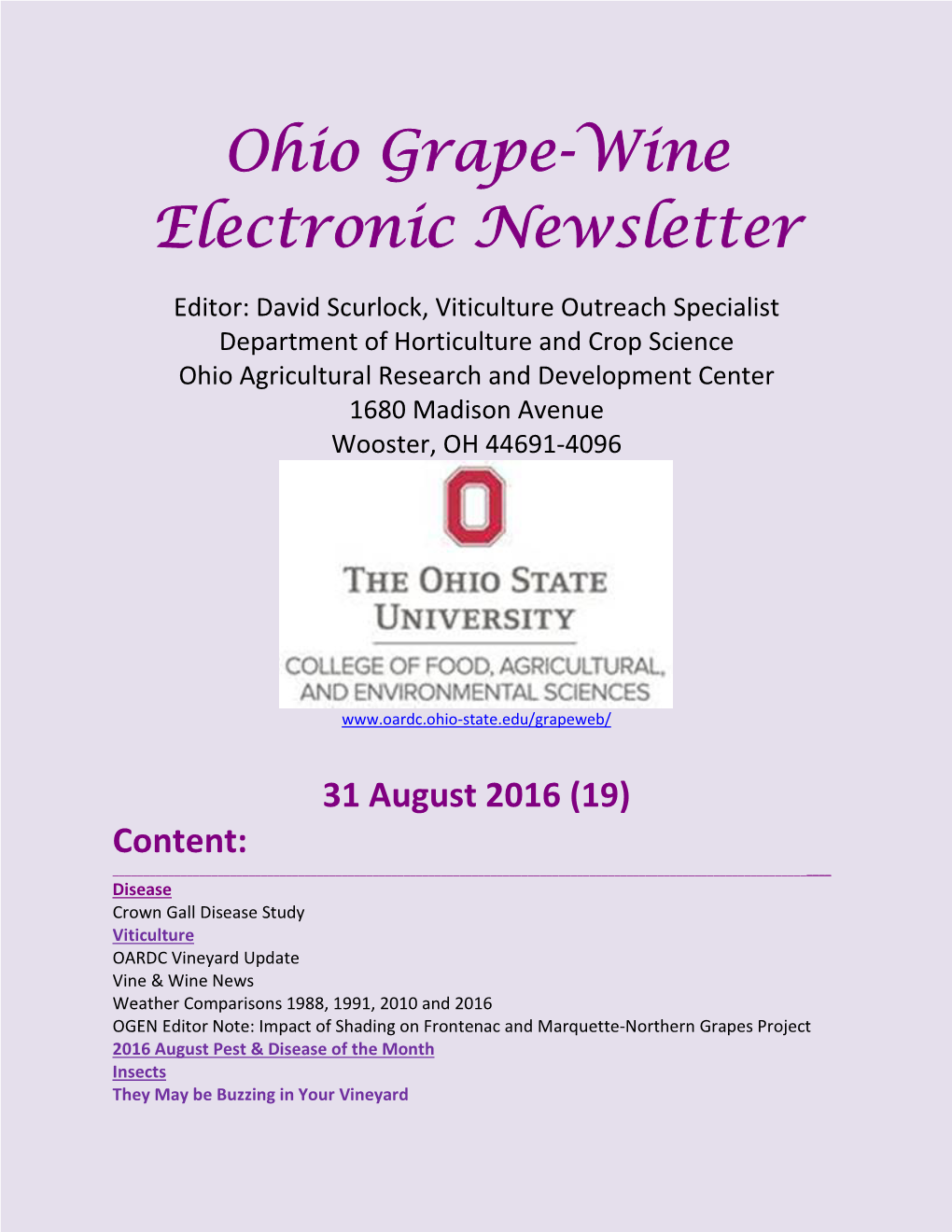 Ohio Grape-Wine Electronic Newsletter